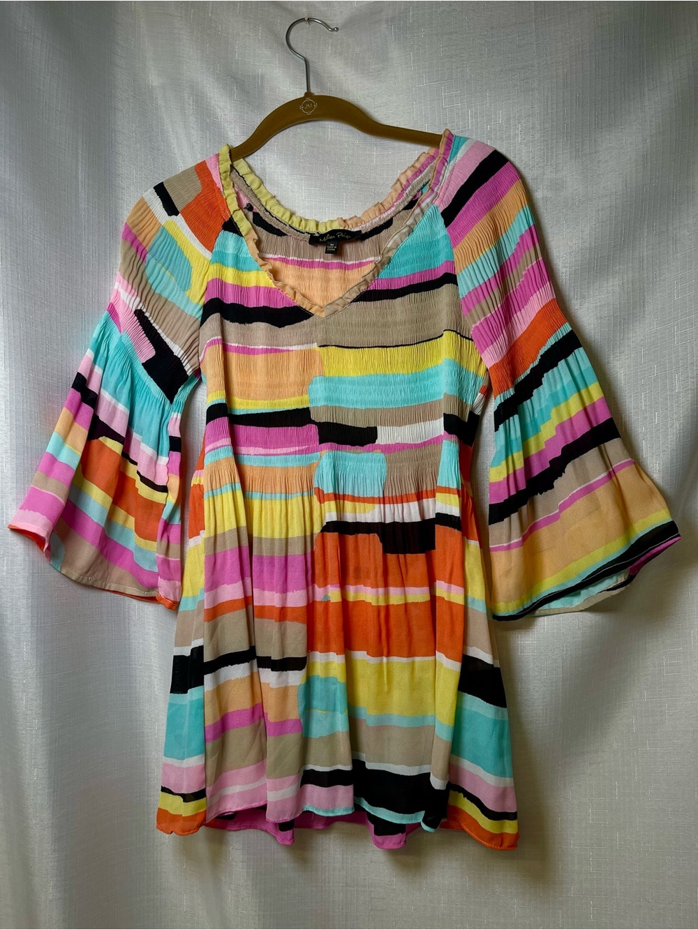 Melissa Paige Multicolor Striped Bell-Sleeve Blouse